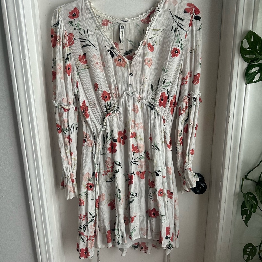 American Rag Floral Long Sleeve Dress - White and Red